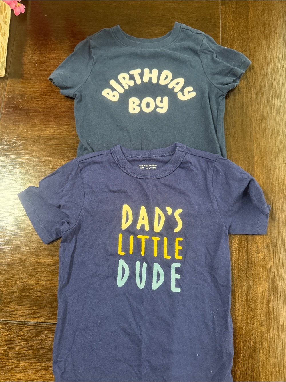 Old Navy Navy Blue 'Dad's Little Dude' & Dark Blue 'Birthday Boy' Kids Tees